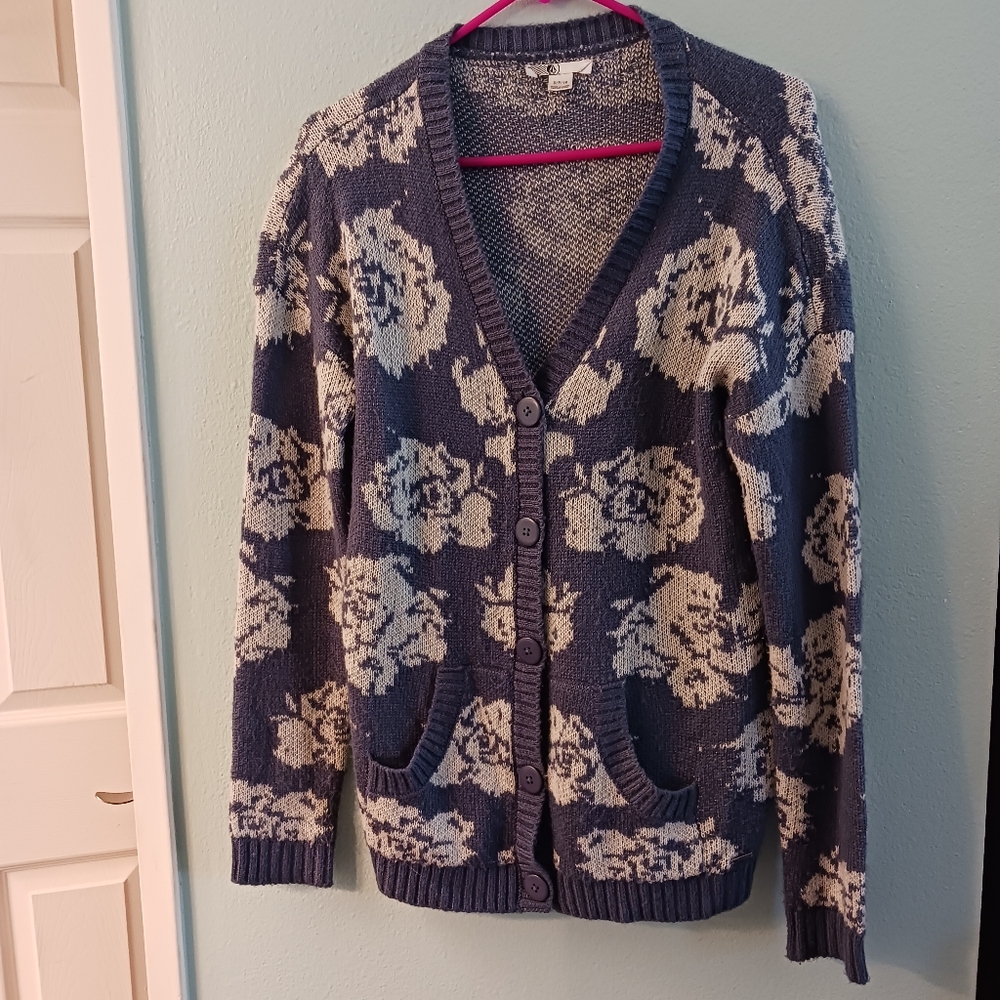 Blue/White Floral Volcom Cardigan | Size S